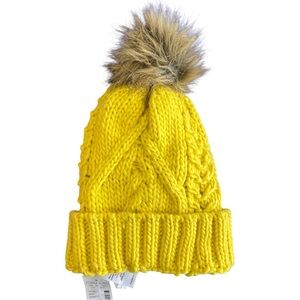 Maurice’s Bright Yellow Cable Knit Beanie with Faux Fur Pom-Pom